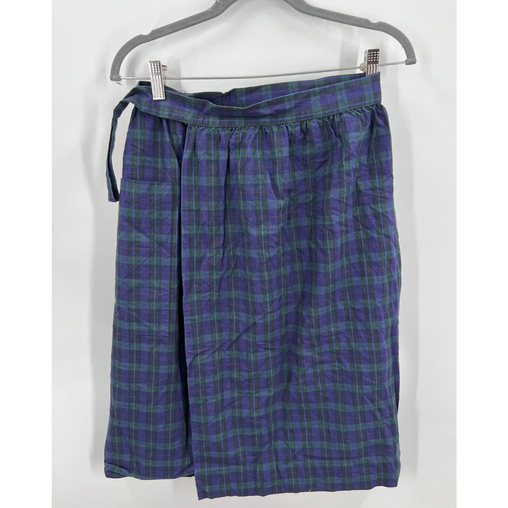 Vintage By Louise The Comfort Wrap Skirt Blue Plaid Pockets Apron Utility Small